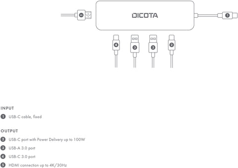 DICOTA USB-C 5-in-1 Video Hub D32060 4K PD 100W