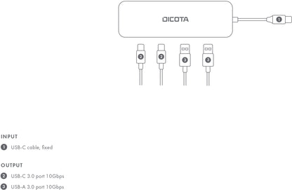 DICOTA USB-C 4-in-1 Highspeed Hub D32061 10 Gbps