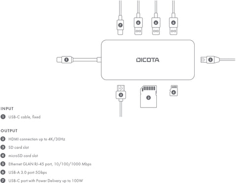 DICOTA USB-C 8-in-1 Multi Hub D32062 4K PD 100W