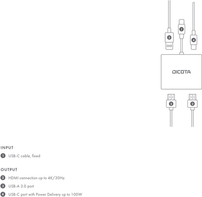 DICOTA Docking Station 4-in-1 USB-C D32063 4K HDMI PD 100W portable