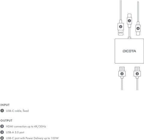 DICOTA Docking Station 4-in-1 USB-C D32063 4K HDMI PD 100W portable