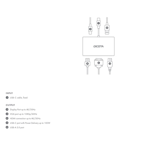 DICOTA Docking Station 5-in-1 USB-C D32064 4K HDMI/DP PD 100W portable