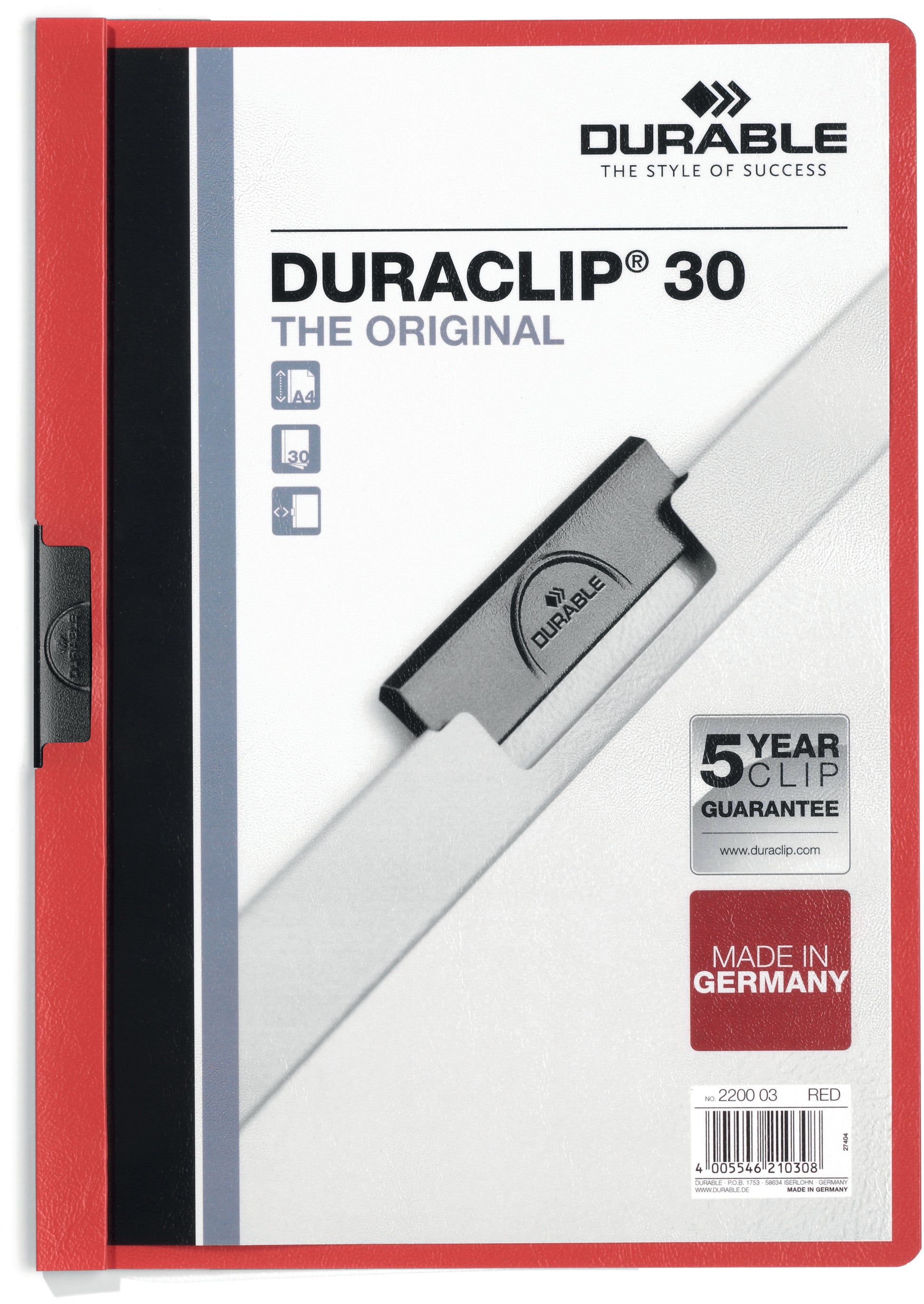 DURABLE Klemmhefter DURACLIP 30 220003 für 30 Blatt A4 rot