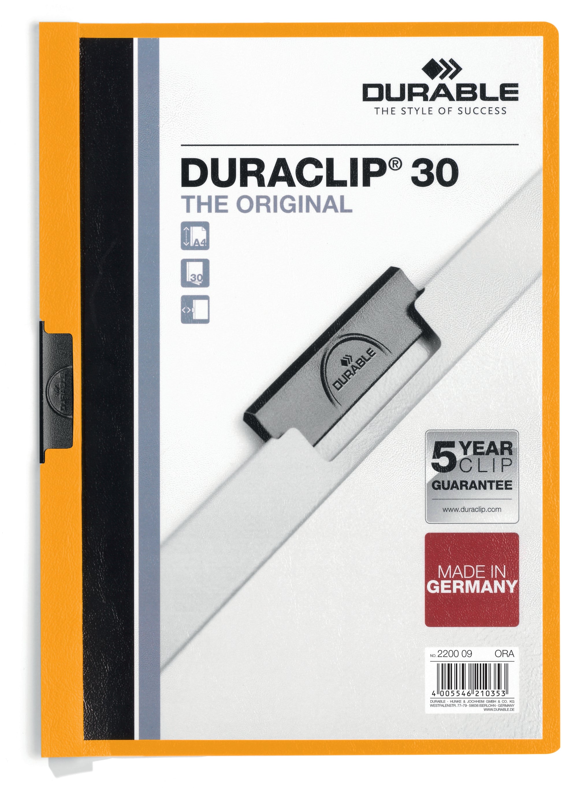 DURABLE Klemmhefter DURACLIP 30 220009 für 30 Blatt A4 orange