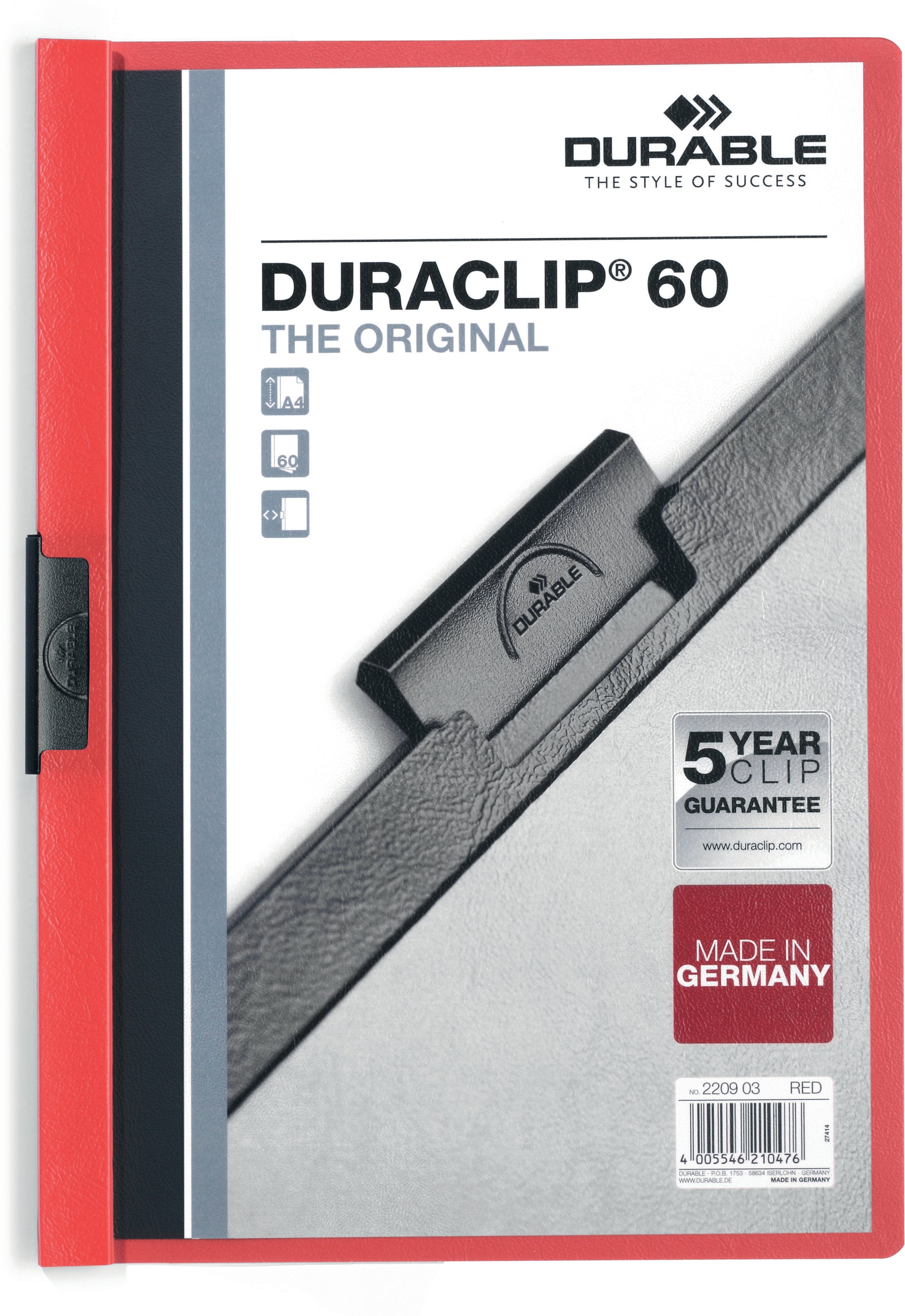 DURABLE Klemmhefter DURACLIP 60 220903 für 60 Blatt A4 rot