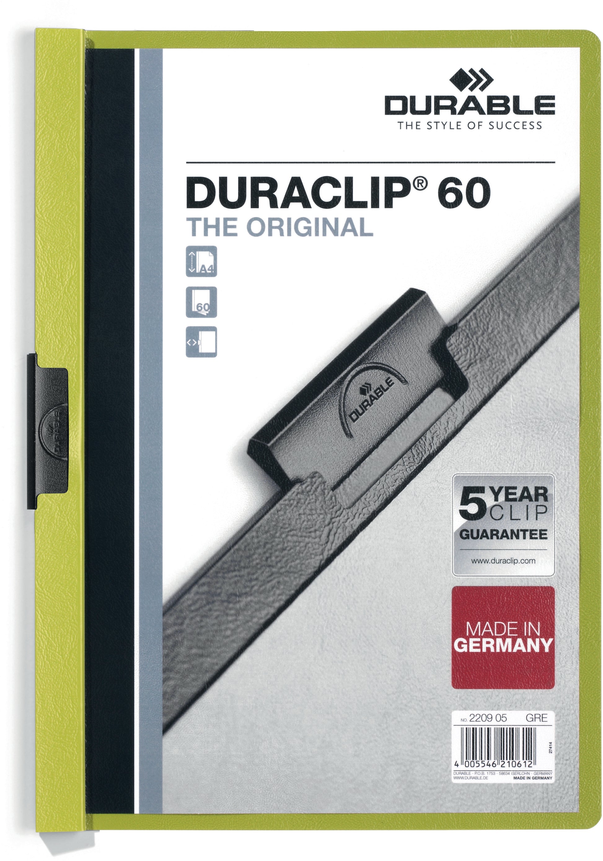 DURABLE Klemmhefter DURACLIP 60 220905 für 60 Blatt A4 grün