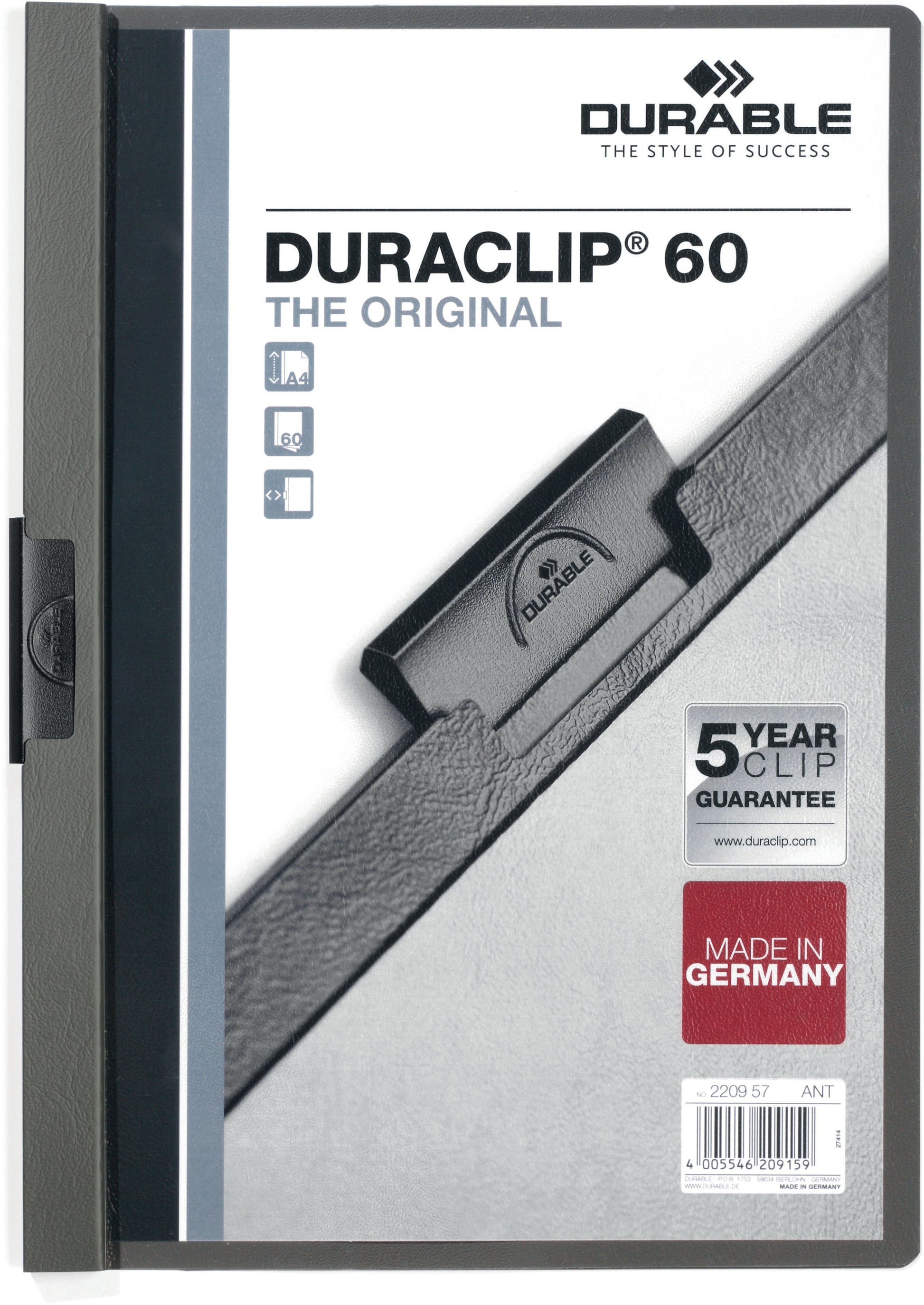DURABLE Klemmhefter DURACLIP 60 A4 220957 anthrazit