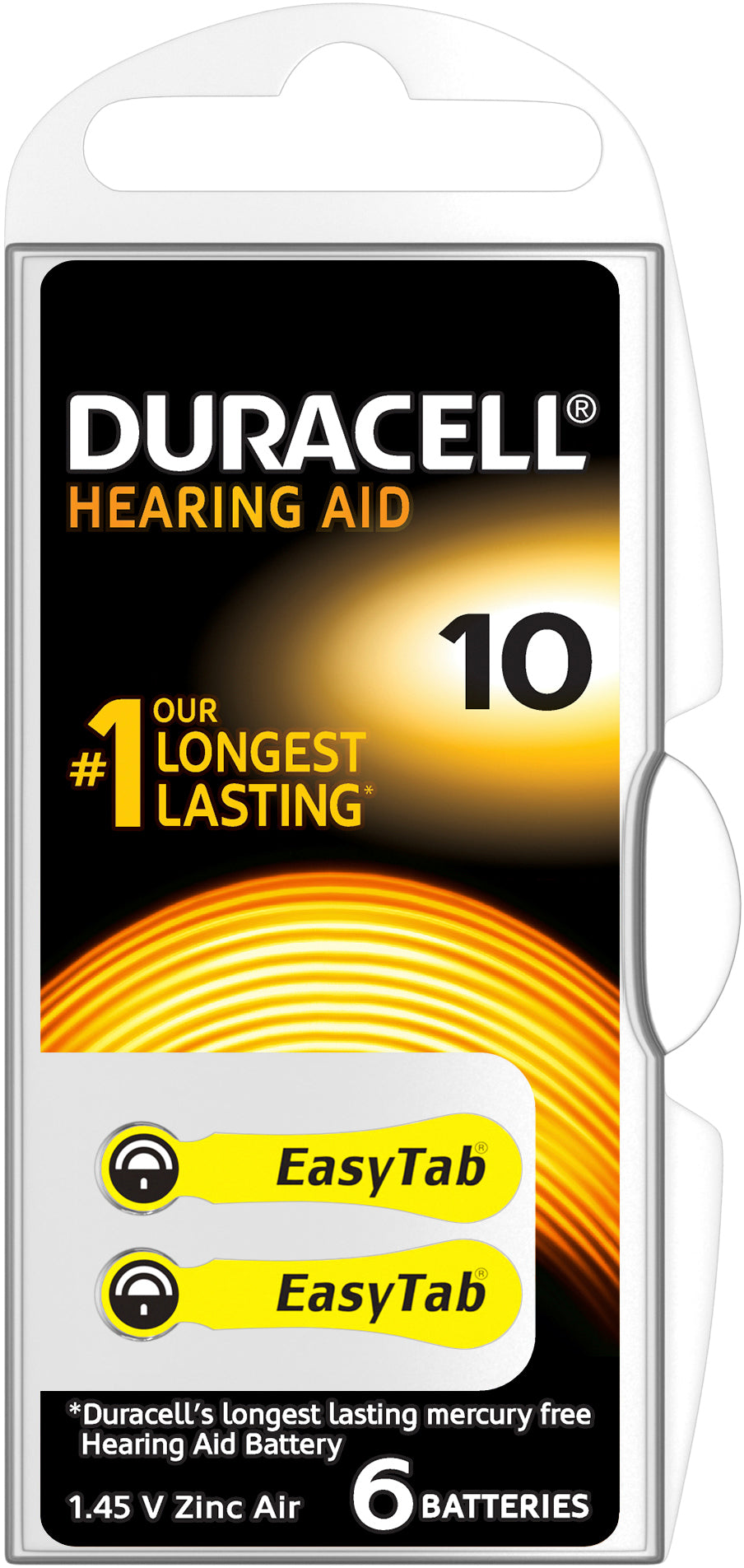 DURACELL Hörgeräte Batterie Easy Tab 4-077559 10 Zinc Air D6, 1.4 V. 6 Stk.