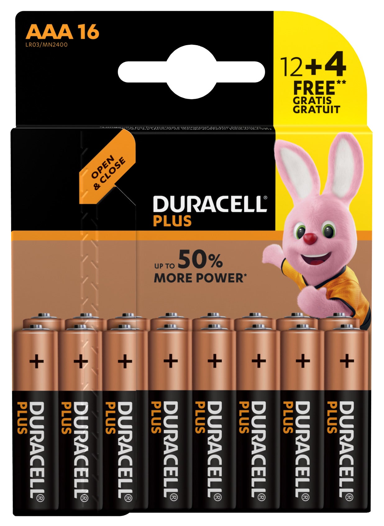 DURACELL Batterie Plus Power MN2400 AAA, LR03, 1.5V 16 Stück