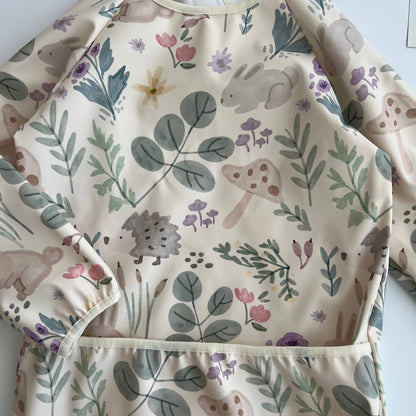 Handmade Waterproof Long-Sleeve Bib – Forest Animals Print