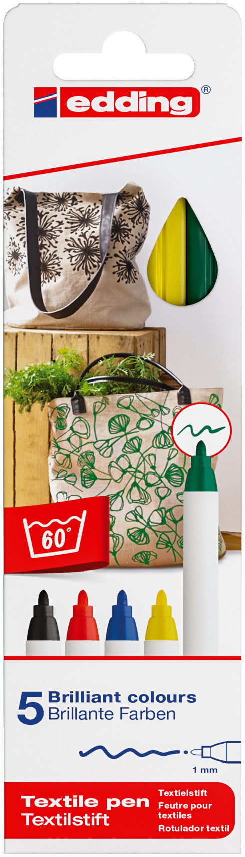 EDDING Textilstift 4600 3945 Basic Color 5 Stück