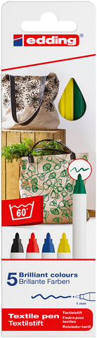 EDDING Textilstift 4600 3945 Basic Color 5 Stück