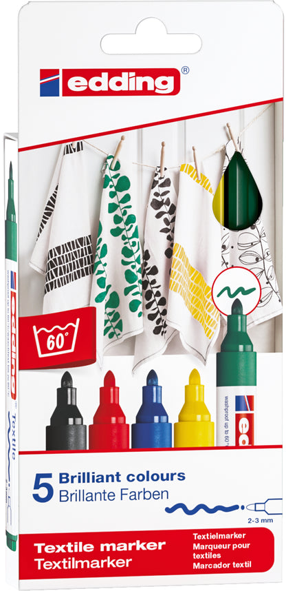 EDDING Textilmarker 4500 3948 Basic Color 5 Stück