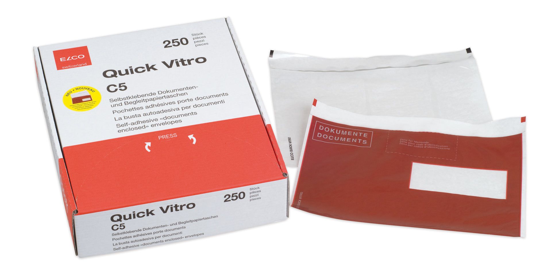 ELCO Dokumentent. Quick Vitro C5 29024.80 rot, Fenster rechts 250 Stk.