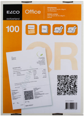 ELCO Einz.schein QR-Rech. A4 74588.29 90g, perforiert,100 Stück