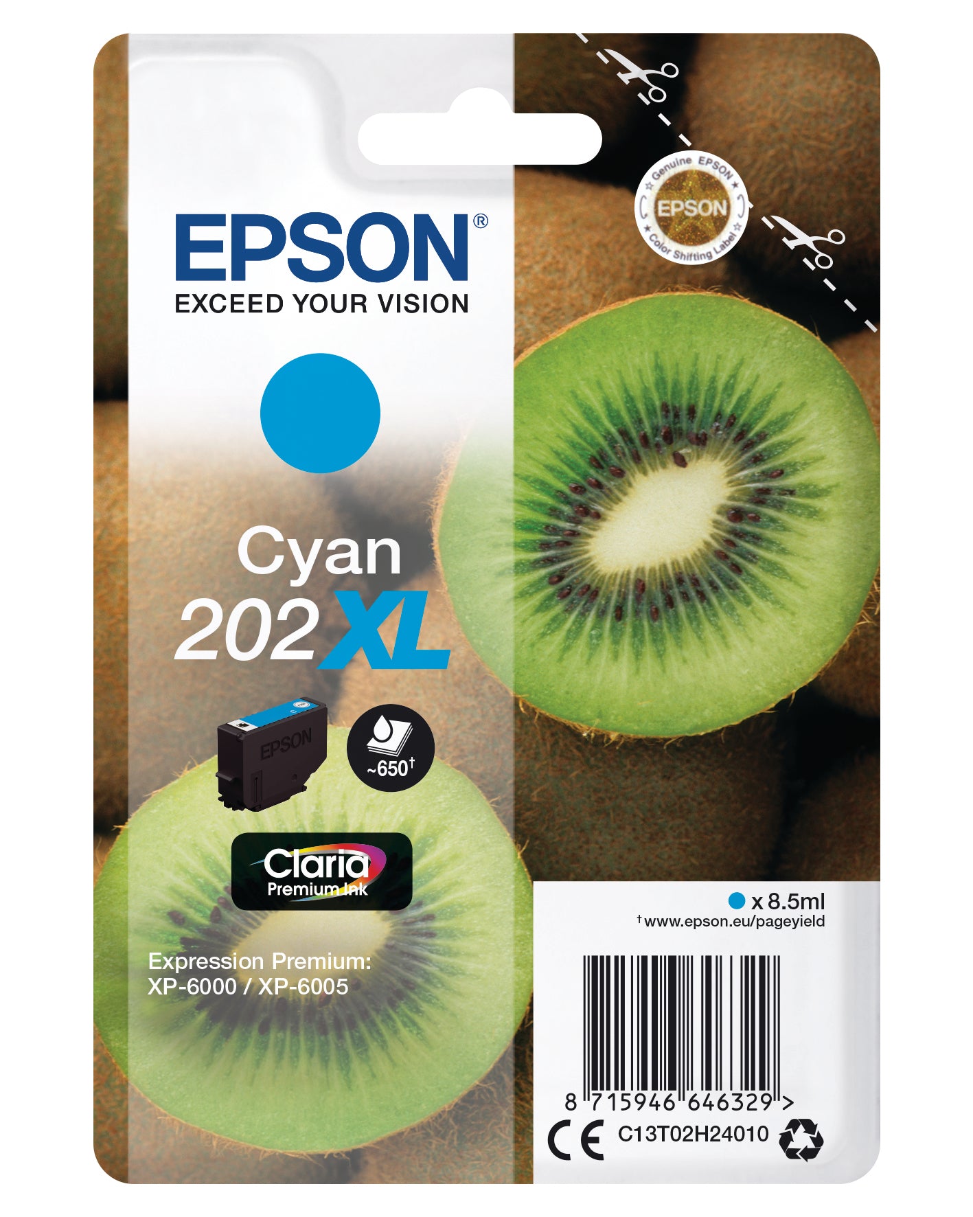 EPSON Tintenpatrone 202XL cyan T02H240 XP-6000/6005 650 Seiten