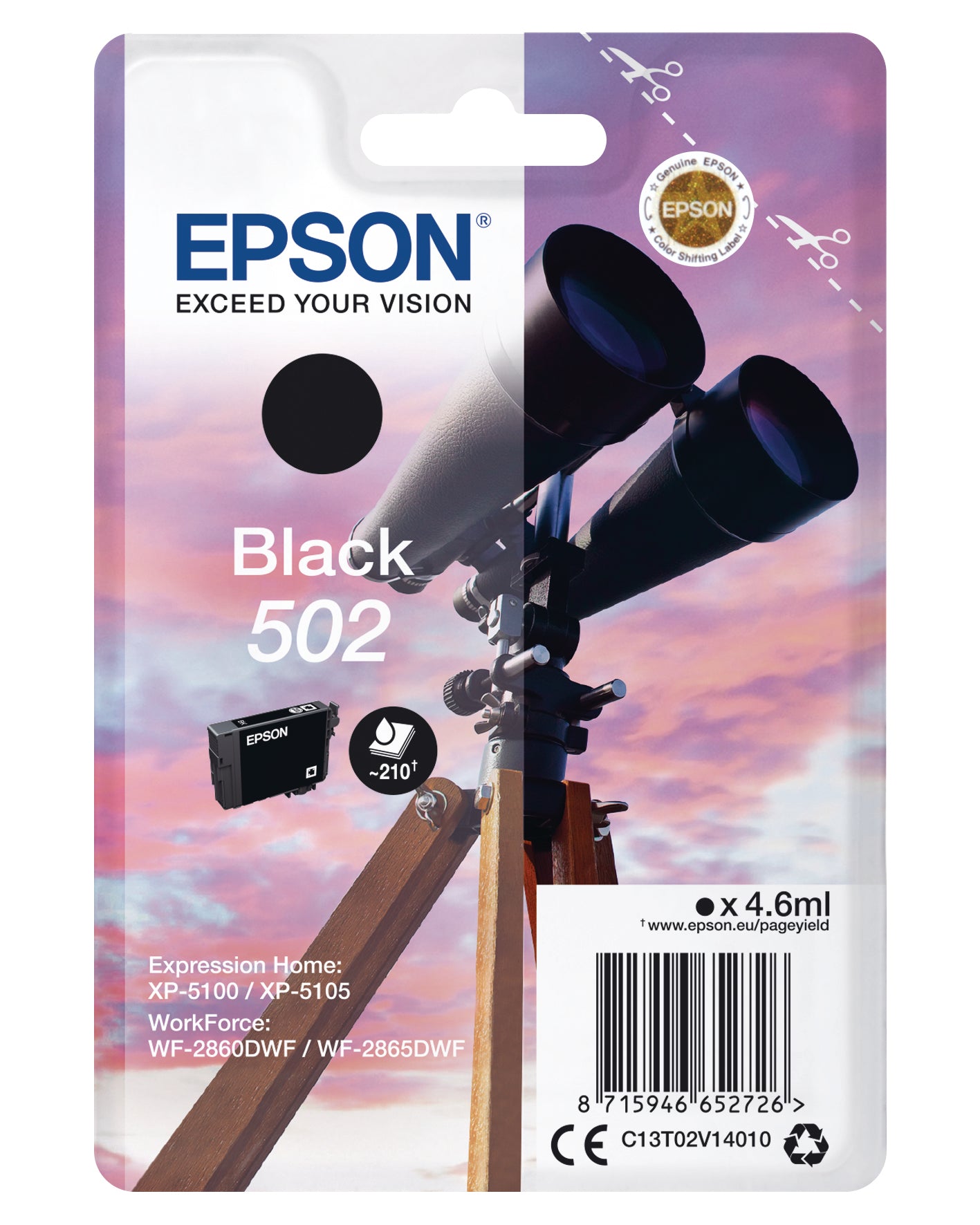 EPSON Tintenpatrone 502 schwarz T02V140 WF-2860/XP-5100 210 Seiten