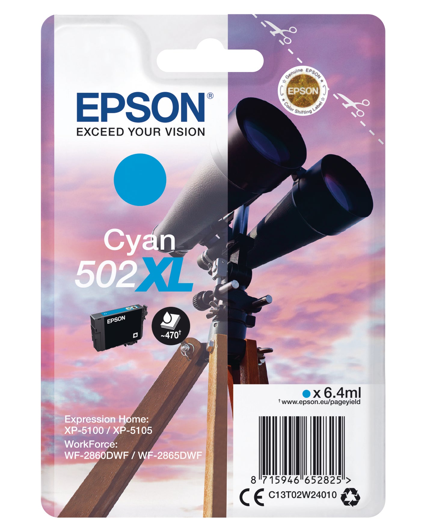 EPSON Tintenpatrone 502XL cyan T02W240 WF-2860/XP-5100 470 Seiten