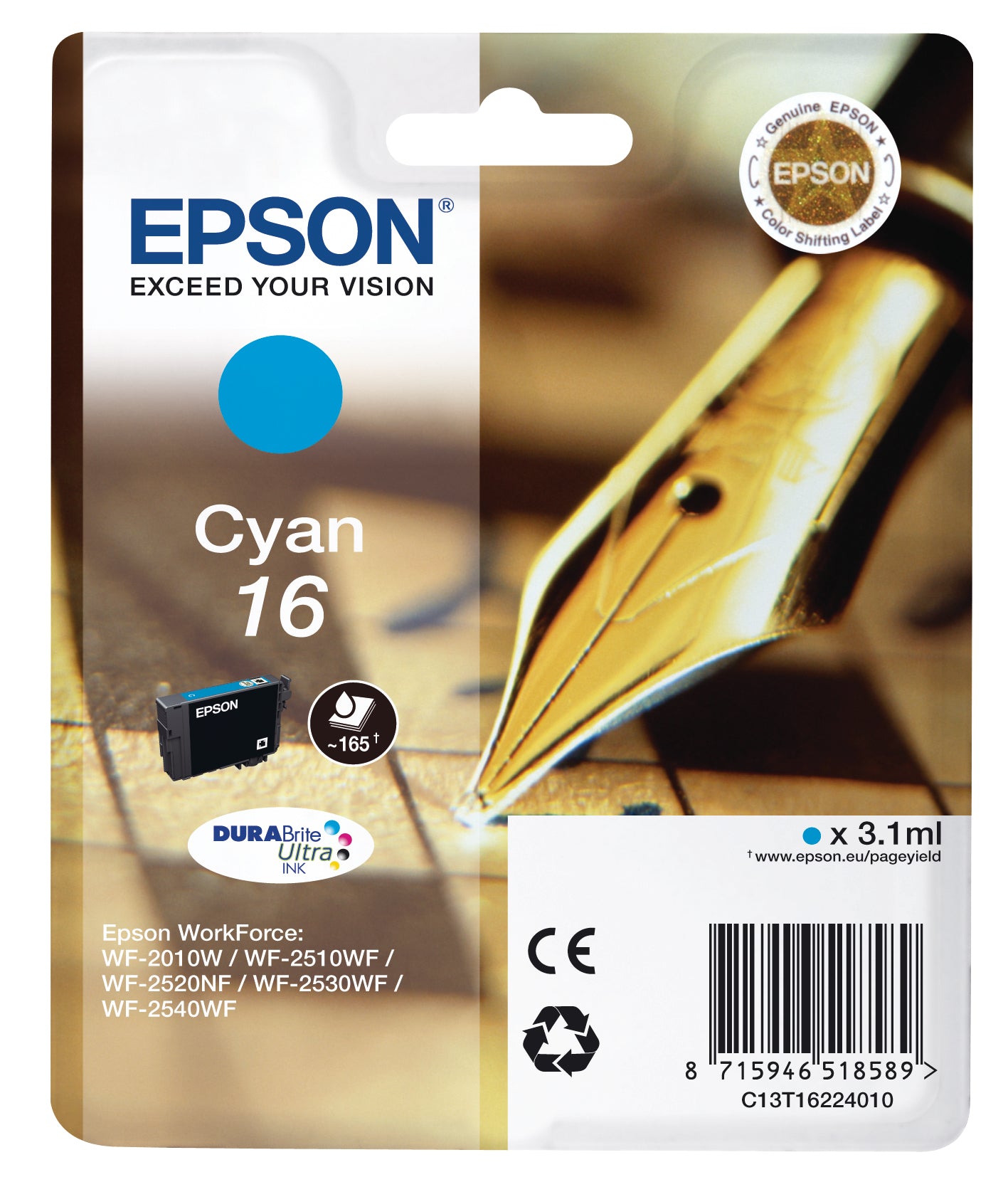 EPSON Tintenpatrone cyan T162240 WF 2010/2540 165 Seiten