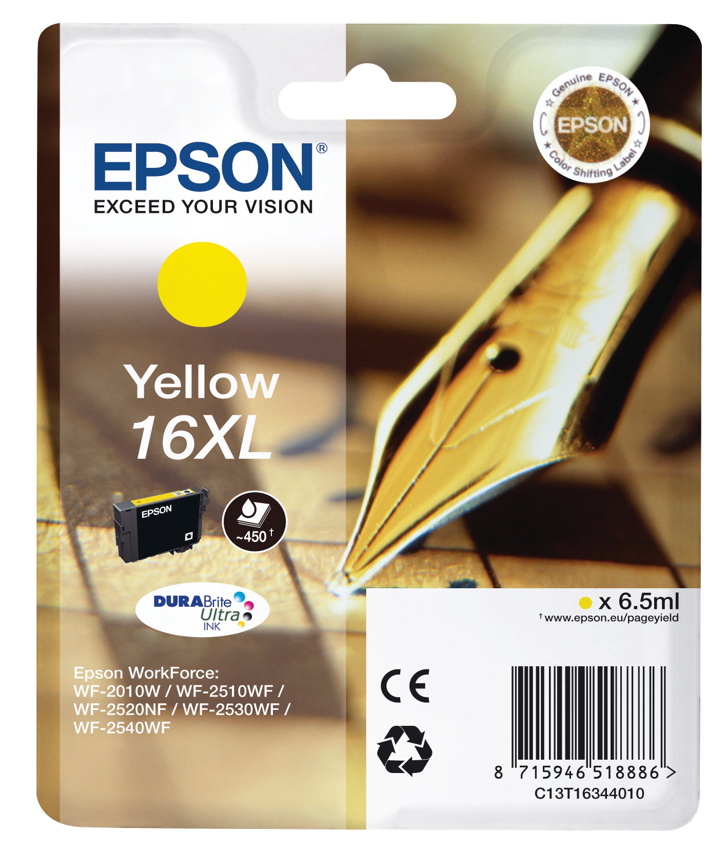 EPSON Tintenpatrone 16XL yellow T163440 WF 2010/2540 450 Seiten