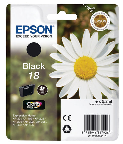 EPSON Tintenpatrone schwarz T180140 XP 30/405 175 Seiten