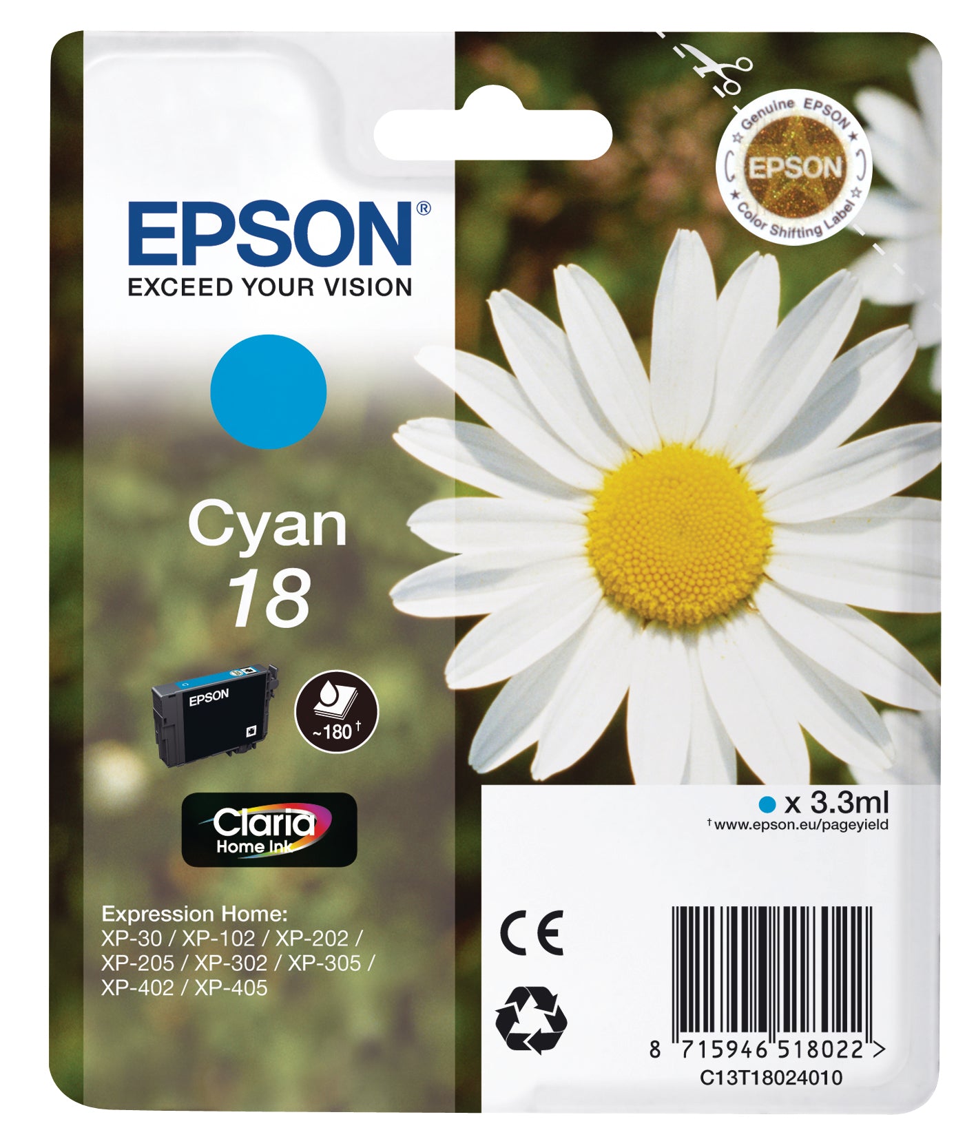 EPSON Tintenpatrone cyan T180240 XP 30/405 180 Seiten