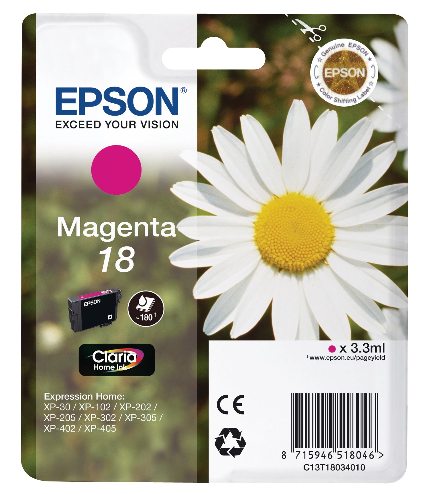 EPSON Tintenpatrone magenta T180340 XP 30/405 180 Seiten