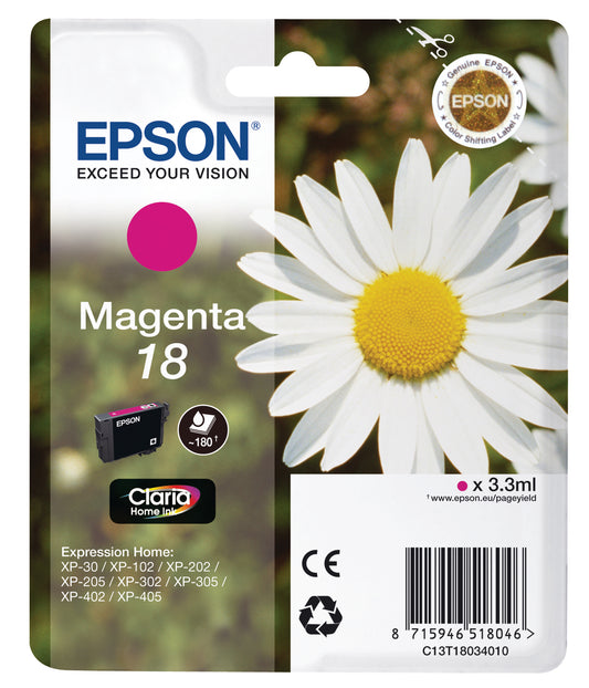 EPSON Tintenpatrone magenta T180340 XP 30/405 180 Seiten