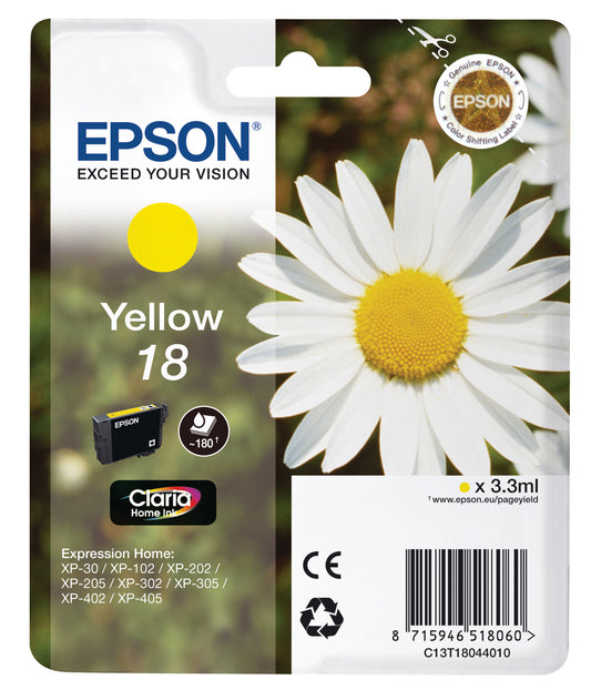 EPSON Tintenpatrone yellow T180440 XP 30/405 180 Seiten