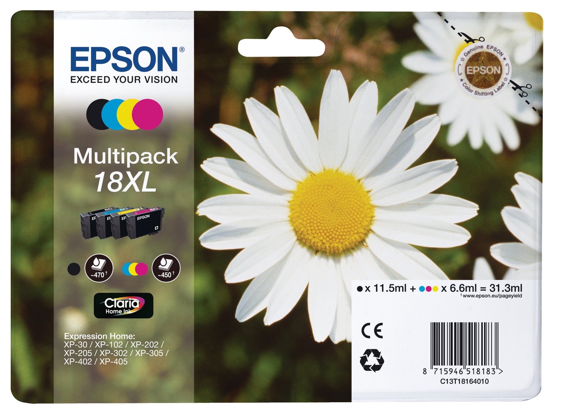 EPSON Multipack Tinte XL CMYBK T181640 XP 30/405 450/470 Seiten