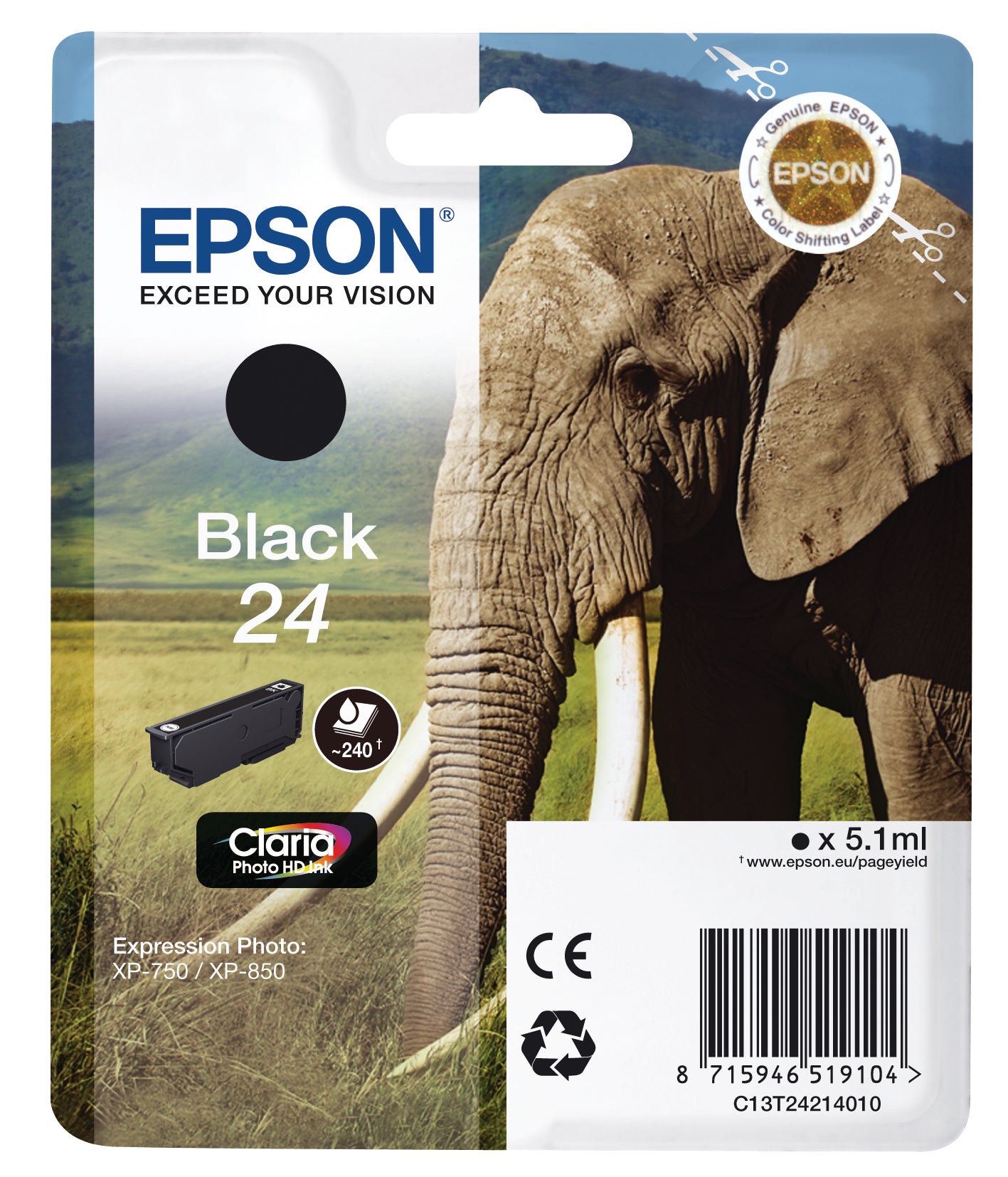 EPSON Tintenpatrone schwarz T242140 XP 750/850 360 Seiten