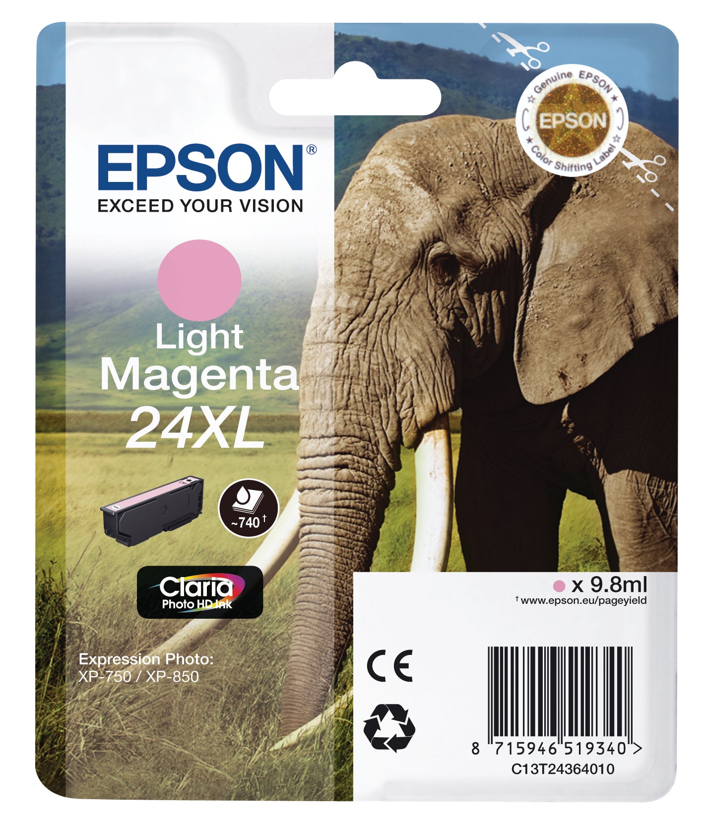 EPSON Tintenpatrone 24XL light mag. T243640 XP 750/850 500 Seiten