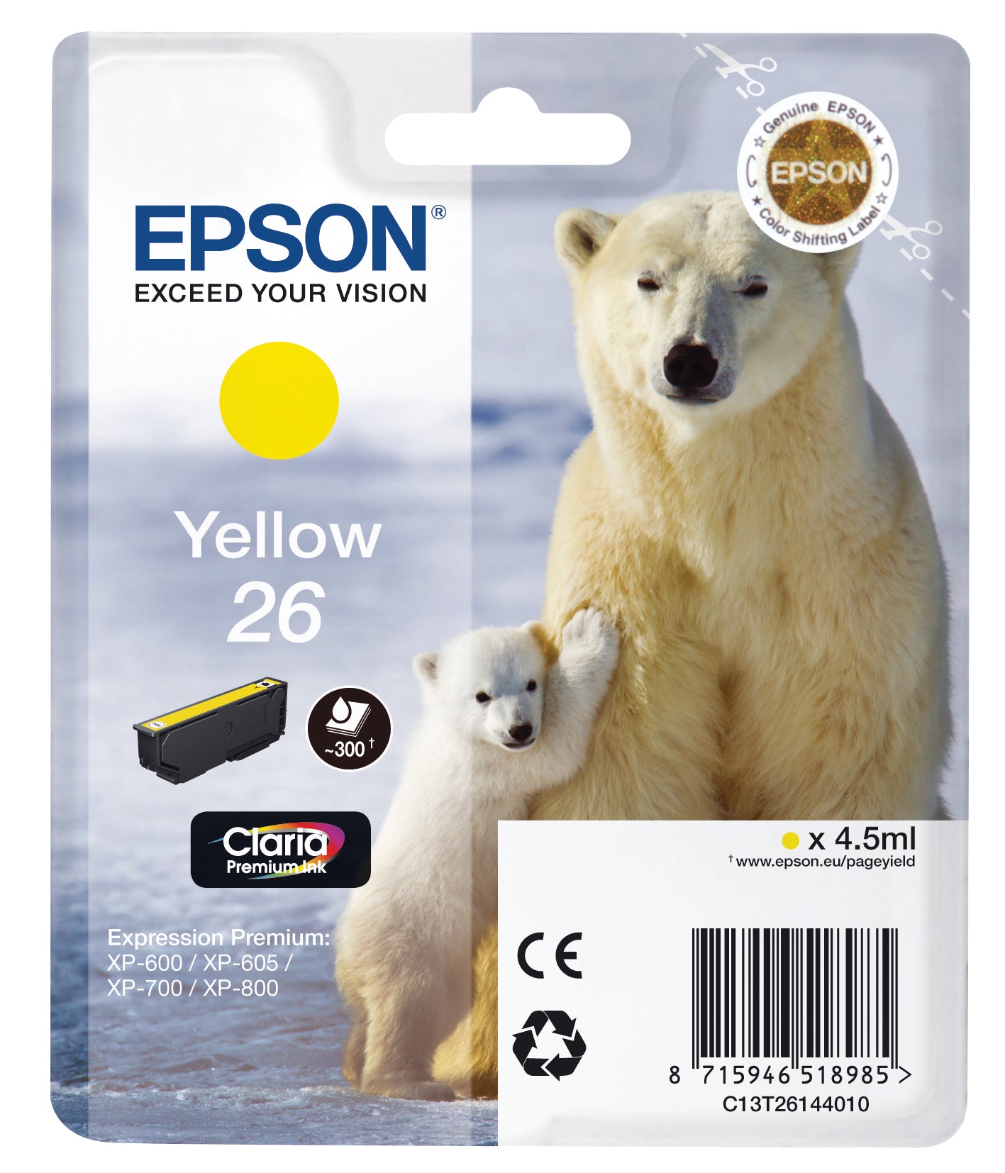 EPSON Tintenpatrone yellow T261440 XP 700/800 300 Seiten