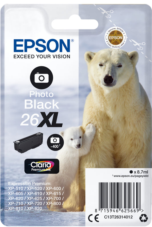 EPSON Tintenpatrone 26XL ph.schwarz T263140 XP 700/800 400 Seiten