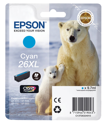 EPSON Tintenpatrone 26XL cyan T263240 XP 700/800 700 Seiten