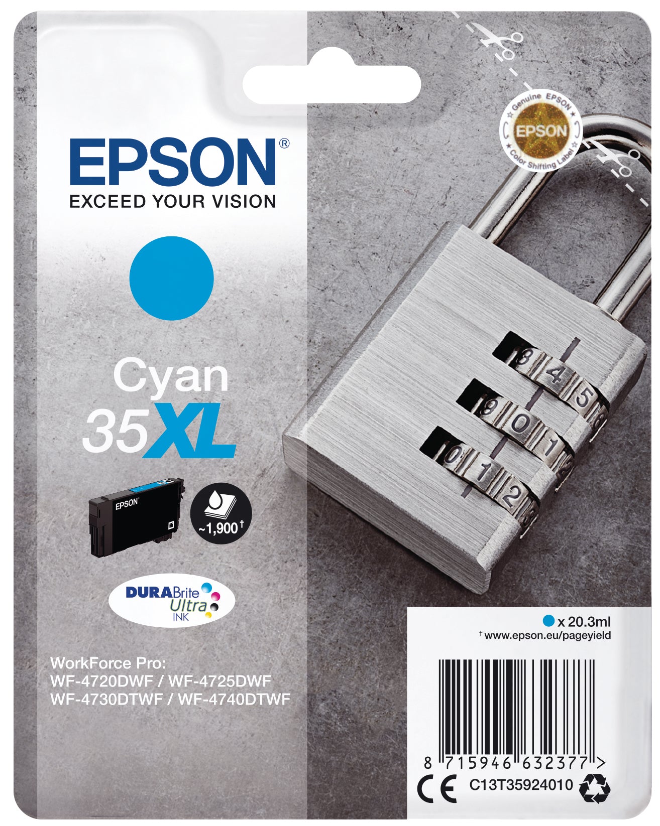 EPSON Tintenpatrone XL cyan T359240 WF-4720/4725DWF 1900 Seiten