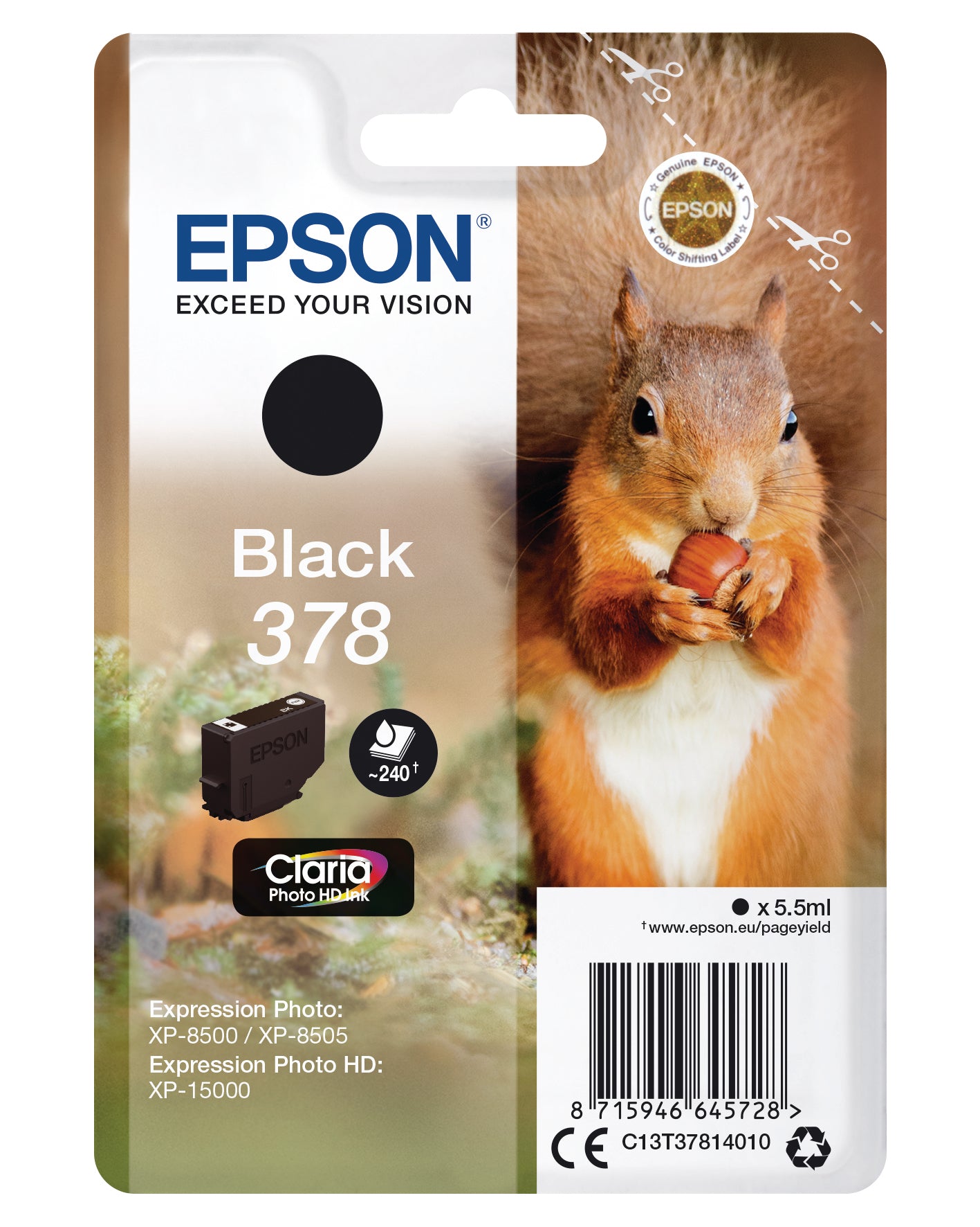 EPSON Tintenpatrone 378 schwarz T378140 XP-8500/8505/15000 240 Seiten