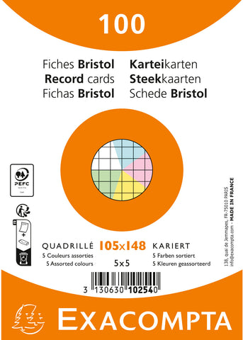 EXACOMPTA Karteikarten kariert A6 10254E farbig assortiert 100 Stück