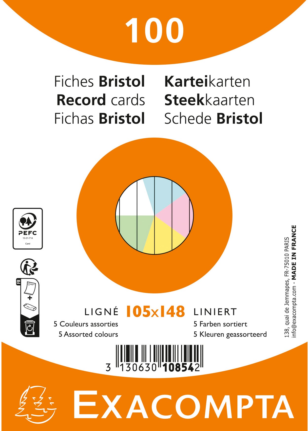 EXACOMPTA Karteikarten liniert A6 10854E farbig assortiert 100 Stück