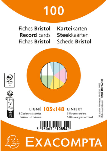 EXACOMPTA Karteikarten liniert A6 10854E farbig assortiert 100 Stück
