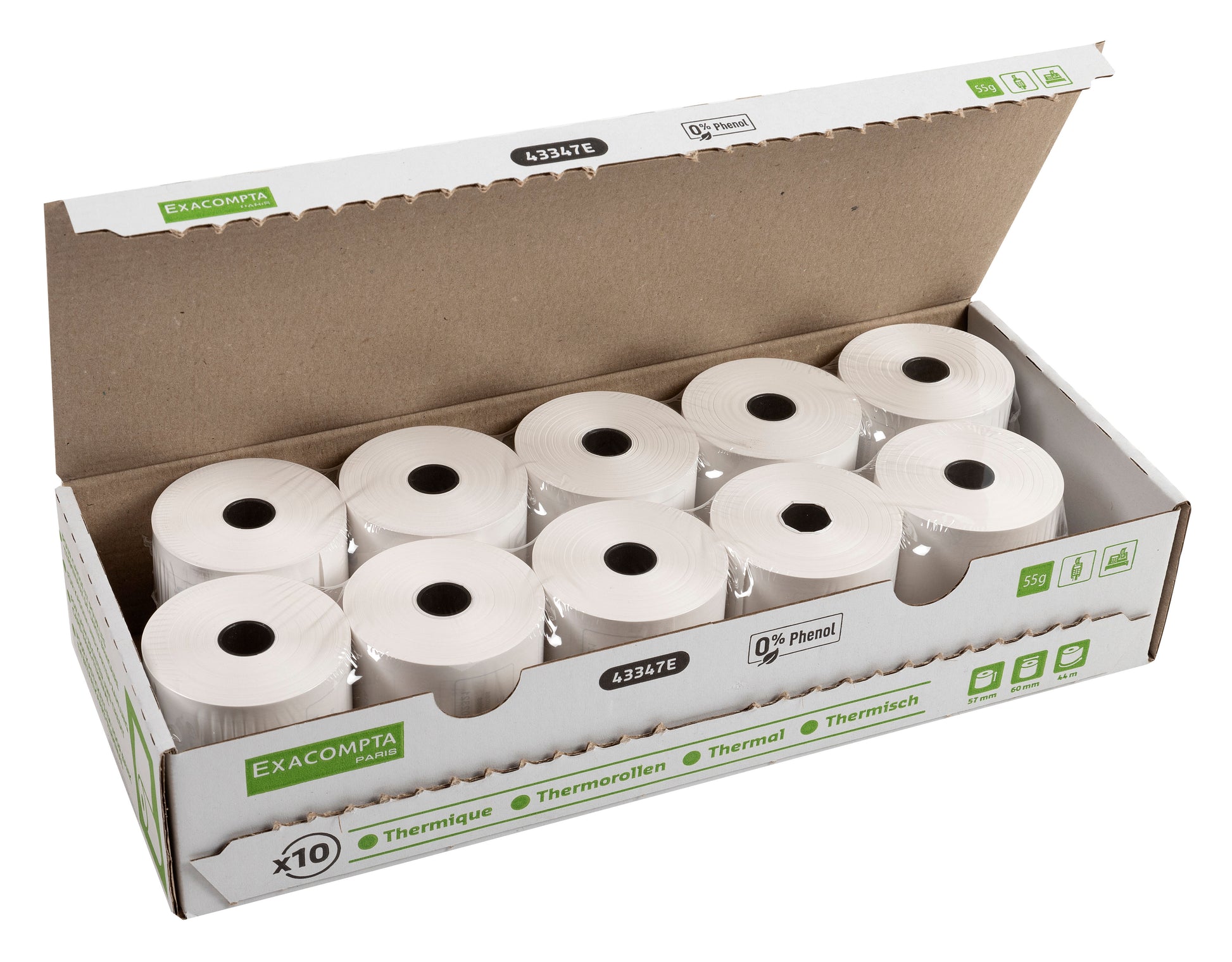 EXACOMPTA Rolle Thermopapier 10Stk. 43347E 57x60mmx44m für Kasse