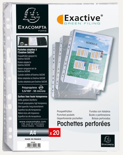 EXACOMPTA Zeigetaschen PP 55my A4 5834E glatt für Exashow 20 Stück