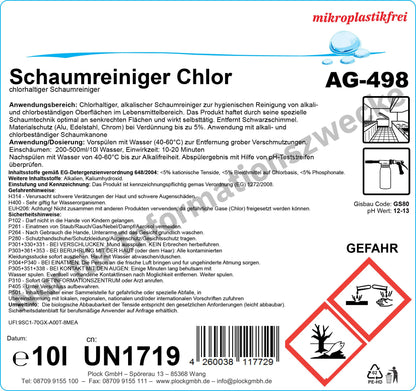 Schaumreiniger Cloro, valor pH 13, 10 litros, mercancía peligrosa UN1719