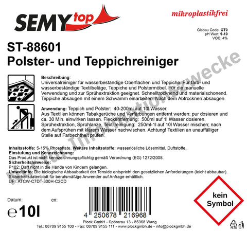 Teppich und Polsterreiniger, geruchsneutral, pH-Wert 10-11, 10 Liter