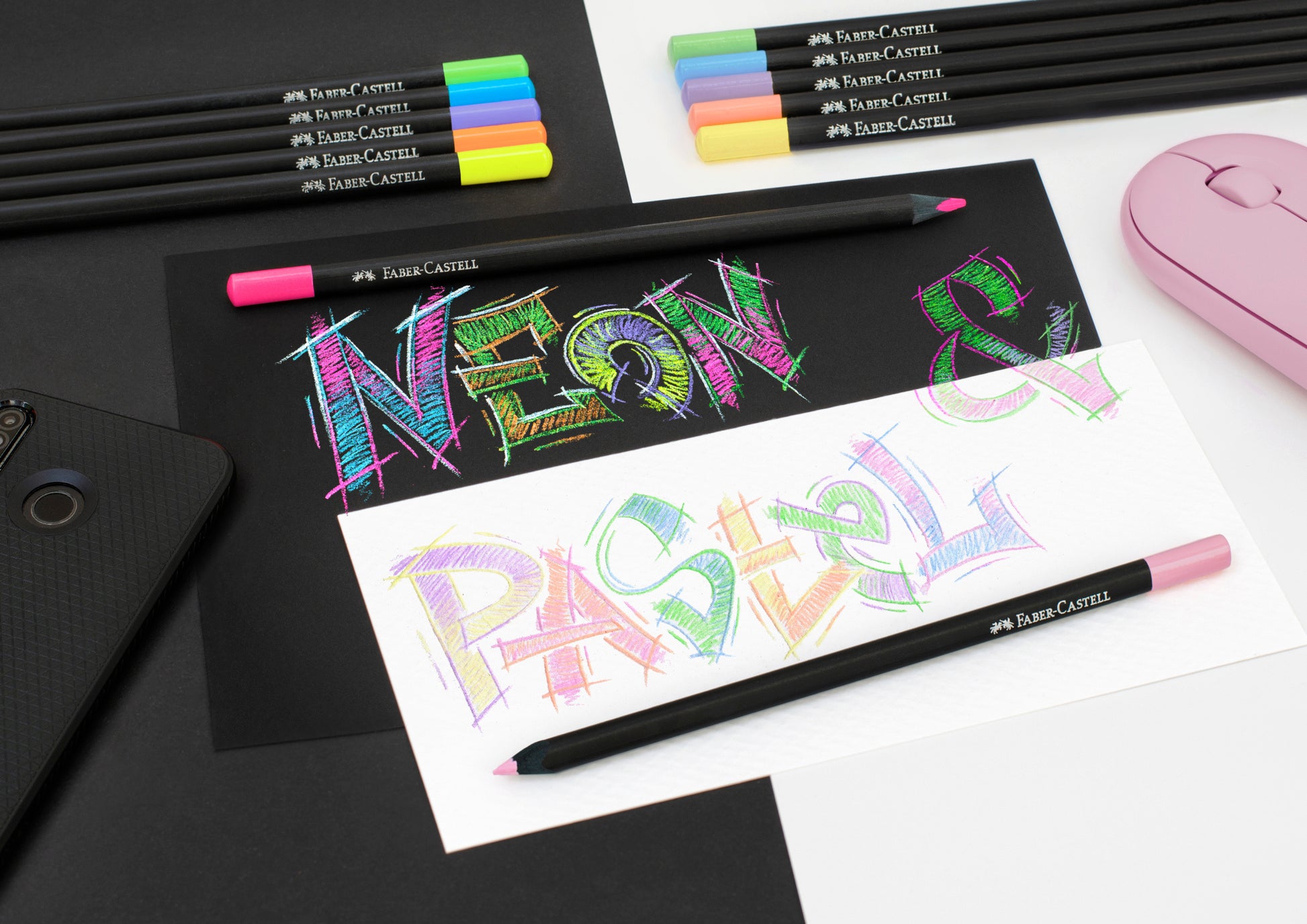FABER-CASTELL Farbstifte Black Edition 116410 Neon + Pastell 12 Stk.
