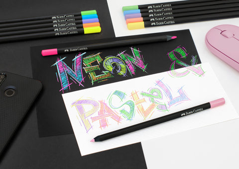 FABER-CASTELL Farbstifte Black Edition 116410 Neon + Pastell 12 Stk.