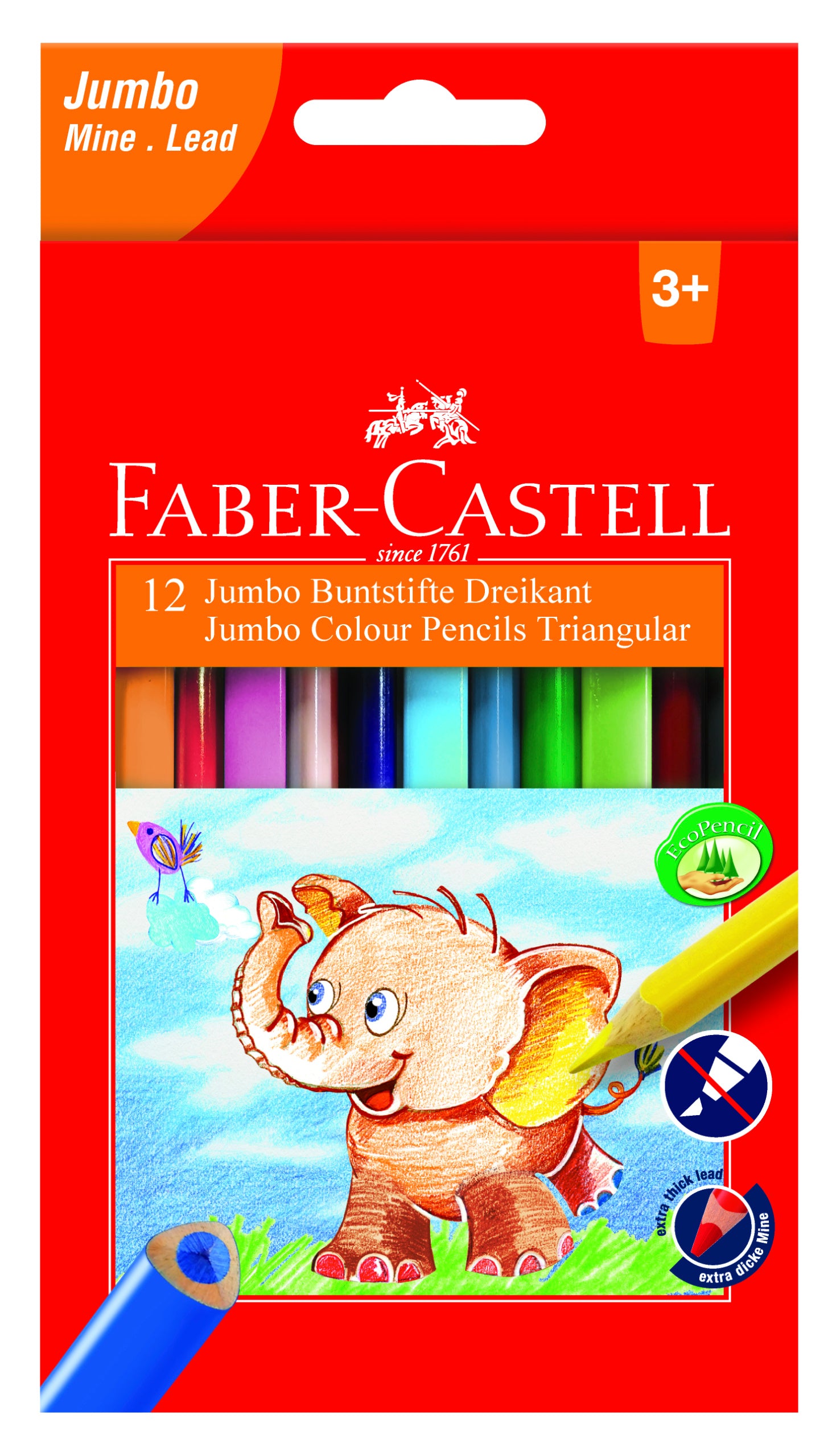 FABER-CASTELL Farbstifte dreikant Jumbo 116501 5.4mm, 12er Karton