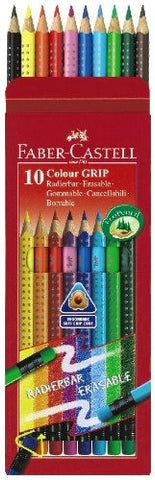 FABER-CASTELL Radierbare Farbstifte GRIP 116613 dreikant, 10 Farben