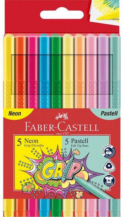 FABER-CASTELL Grip Colours 155312 10 Faren, Neon und Pastell