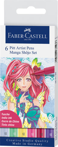 FABER-CASTELL Pitt Artist Pen Manga Shôjo 167155 diverse Farben 6 Stück